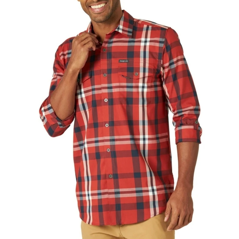 Wrangler Men's Outdoor 2-Pocket Performance‎ Utility Plaid Shirt. Size: XL